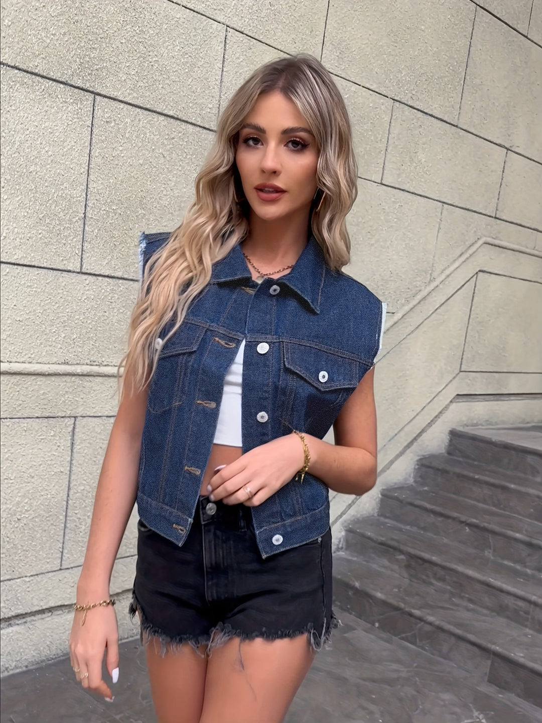 Madeleine | Damen Zeitlose Ärmellose Jeansweste