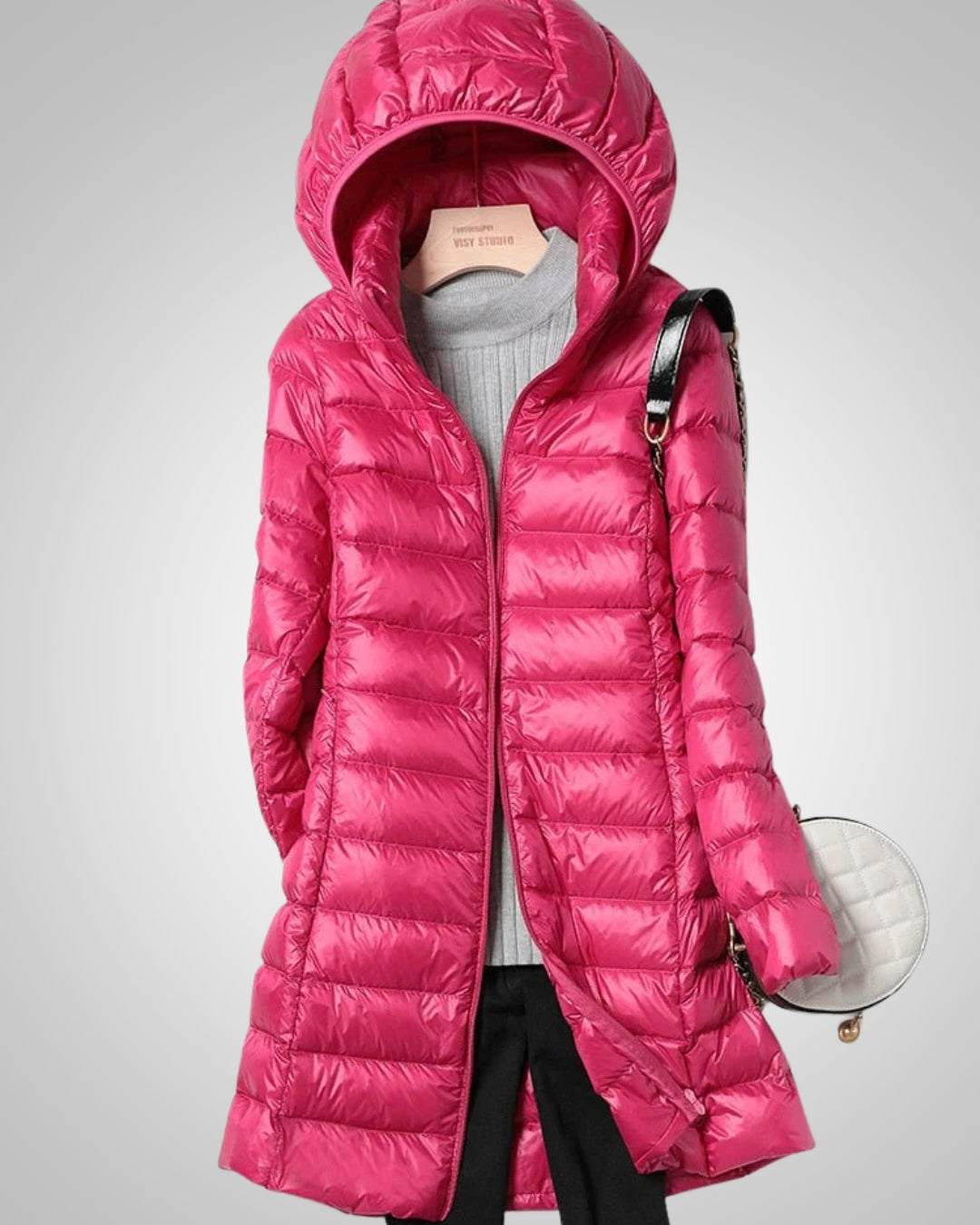 Sophia | Damen Langer Leichte Daunenjacke mit Kapuze