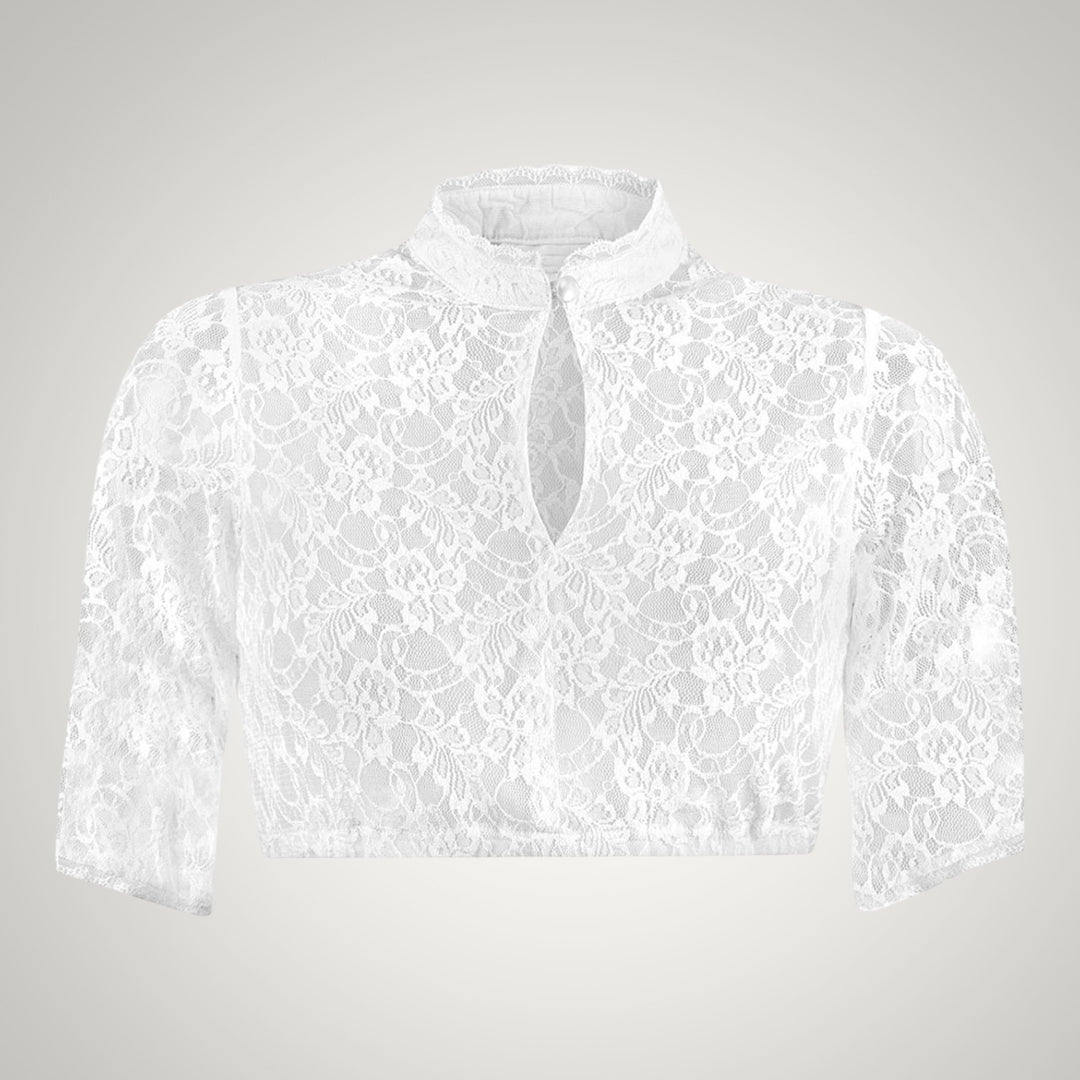 Karina | Damen Stehkragen Spitzen-Dirndlbluse