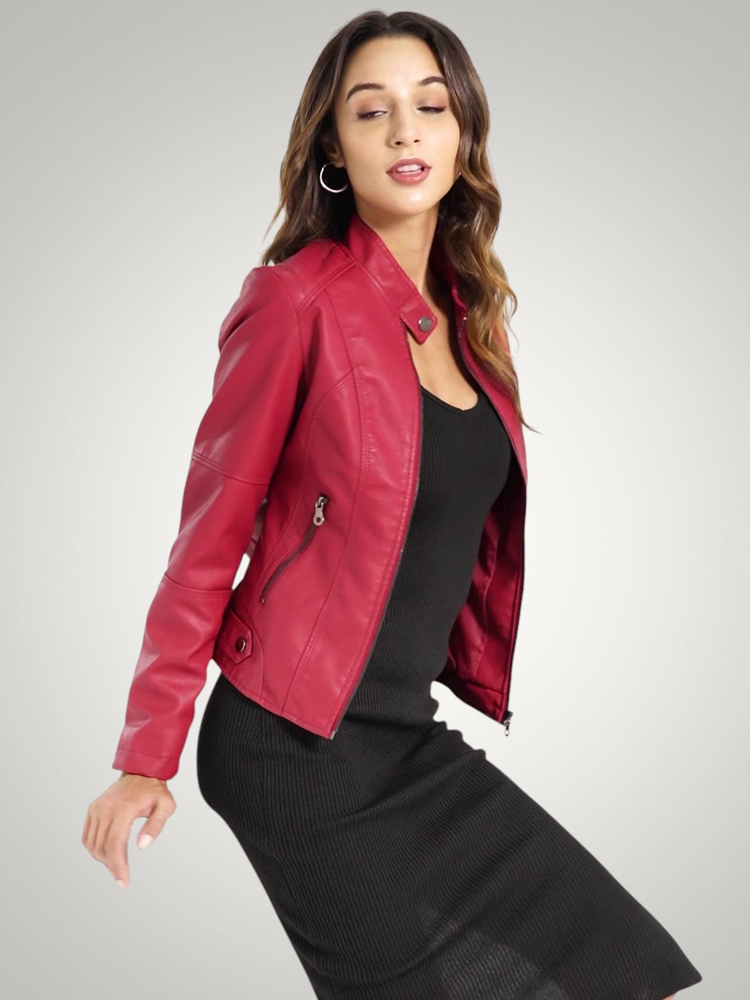Rachel | Damen Stylische Stehkragen Bikerjacke