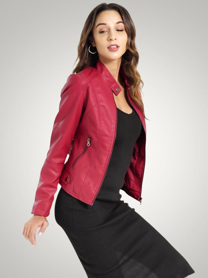 Rachel | Damen Stylische Stehkragen Bikerjacke