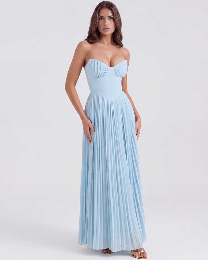 Mirjam | Robe maxi plissée élégante bleu bébé pour femme