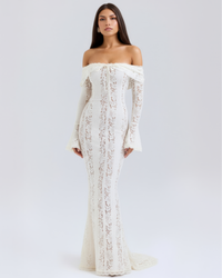 Christa | Women's Elegant Off-Shoulder Wedding Guest Dress with Lace