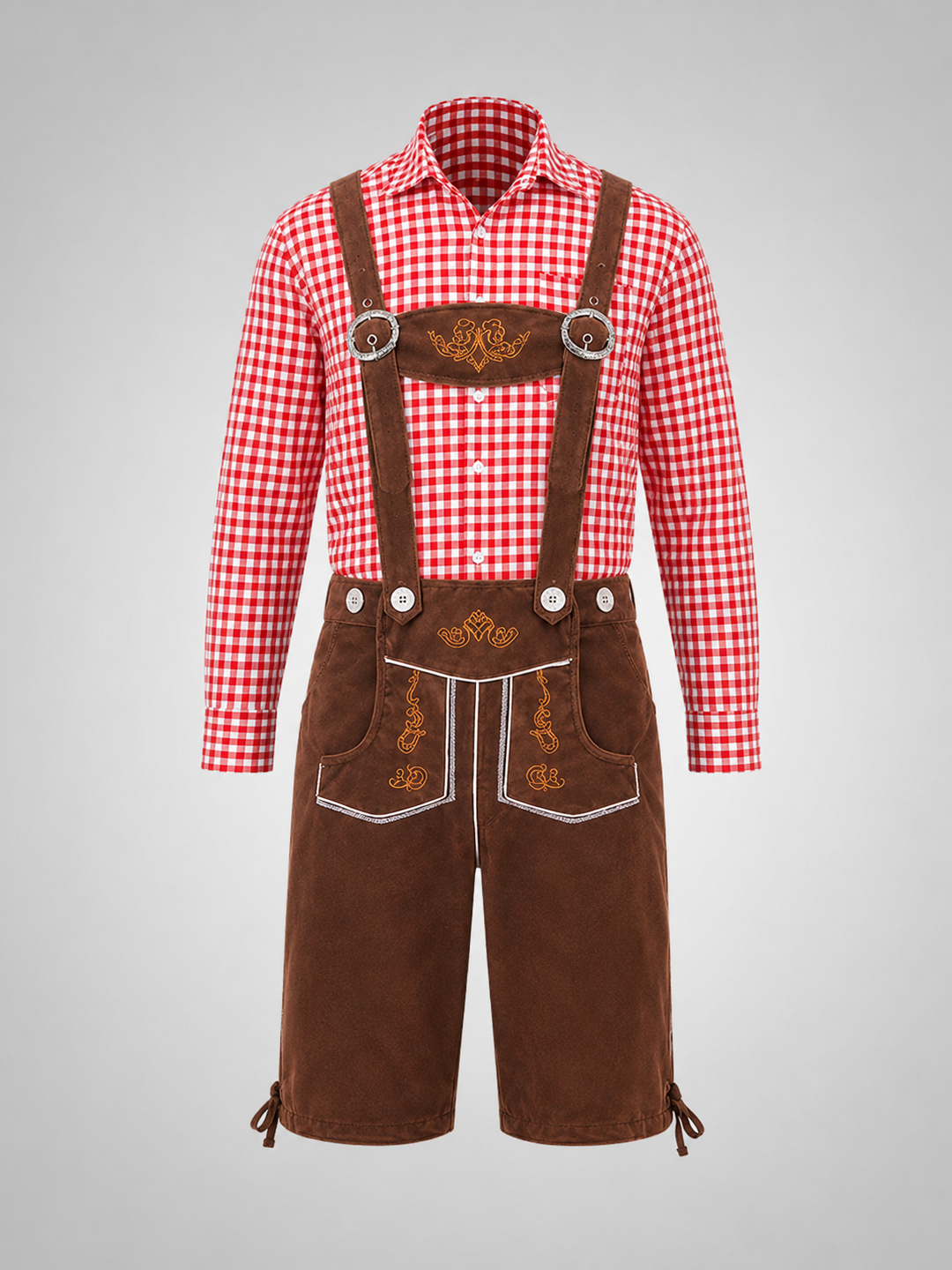 Rote Kariertes Oberteil + Braun Latzhose
