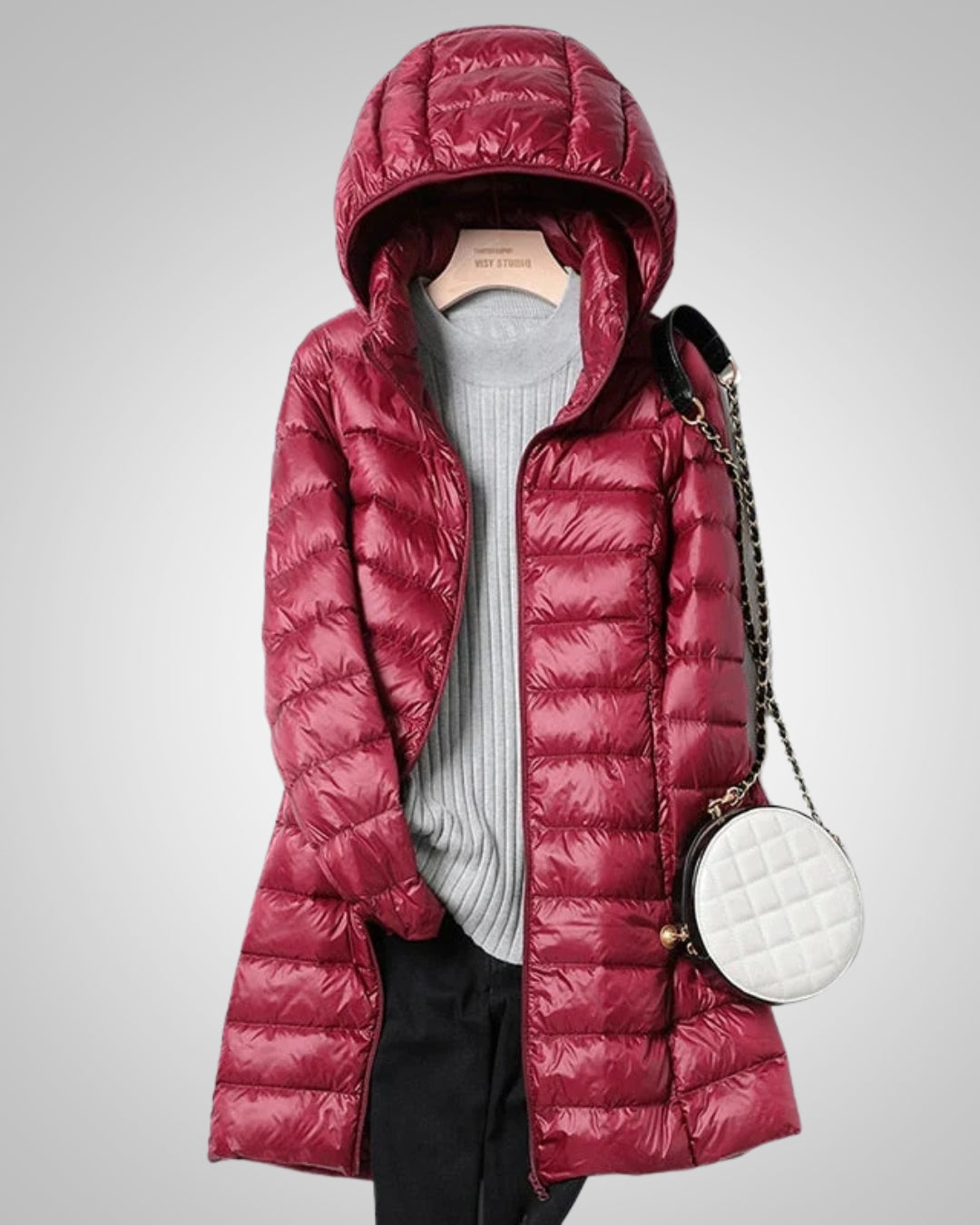 Sophia | Damen Langer Leichte Daunenjacke mit Kapuze