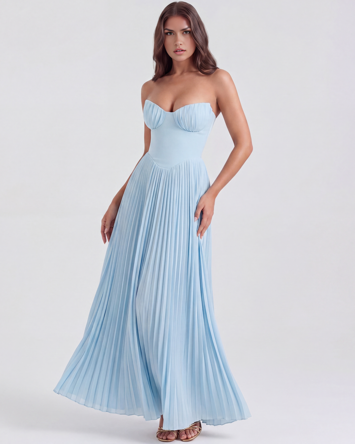 Mirjam | Robe maxi plissée élégante bleu bébé pour femme