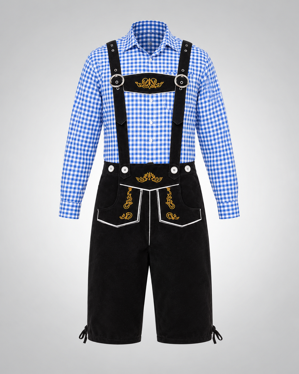 Blaue Kariertes Oberteil + Schwarz Latzhose