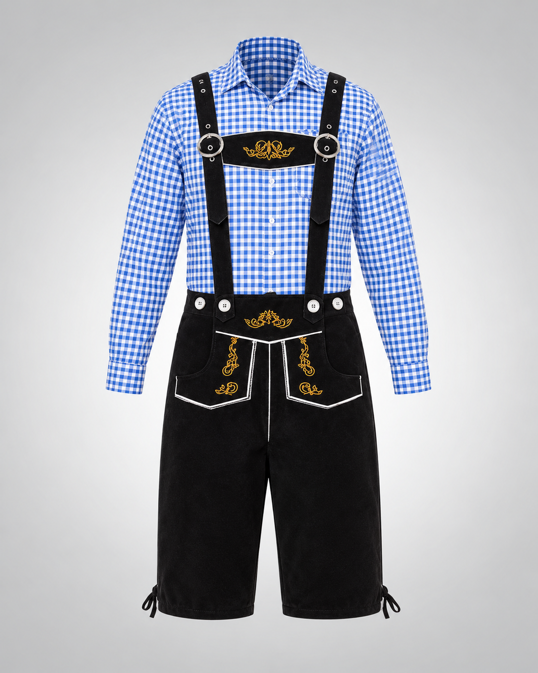 Blaue Kariertes Oberteil + Schwarz Latzhose
