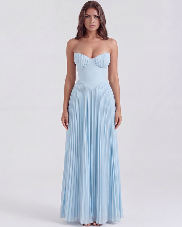 Mirjam | Robe maxi plissée élégante bleu bébé pour femme
