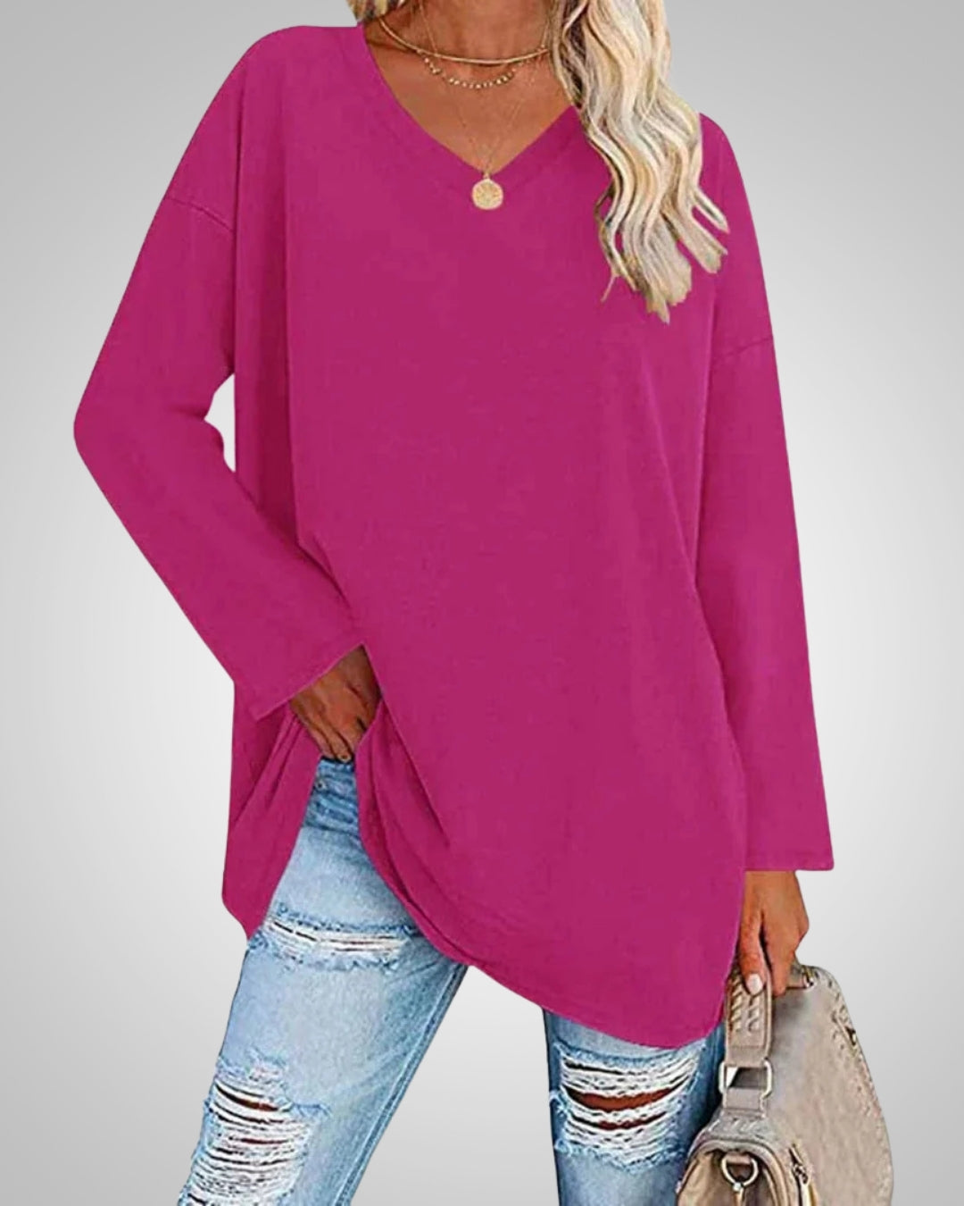 Stella | Damen Casual lockerer Passform V-Ausschnitt Top