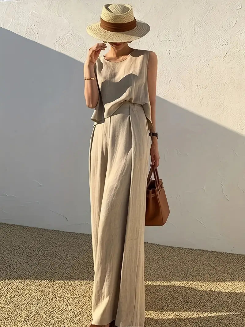 Karin | Completo in lino senza maniche da donna due pezzi