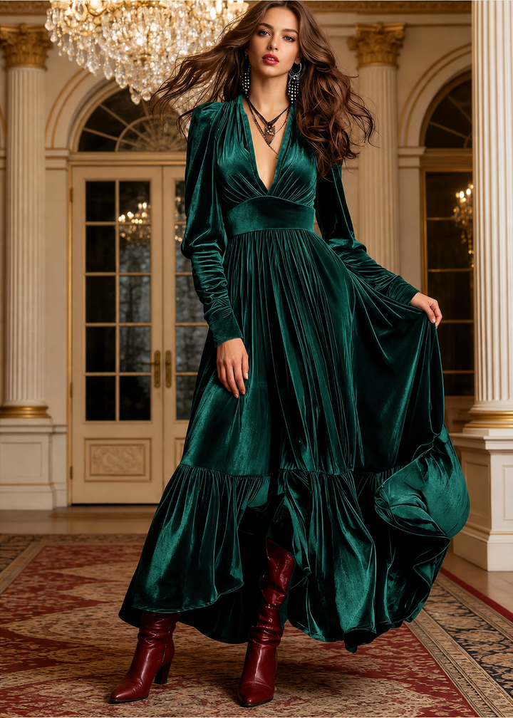 Loreley | Élégante robe longue plissée pour femme