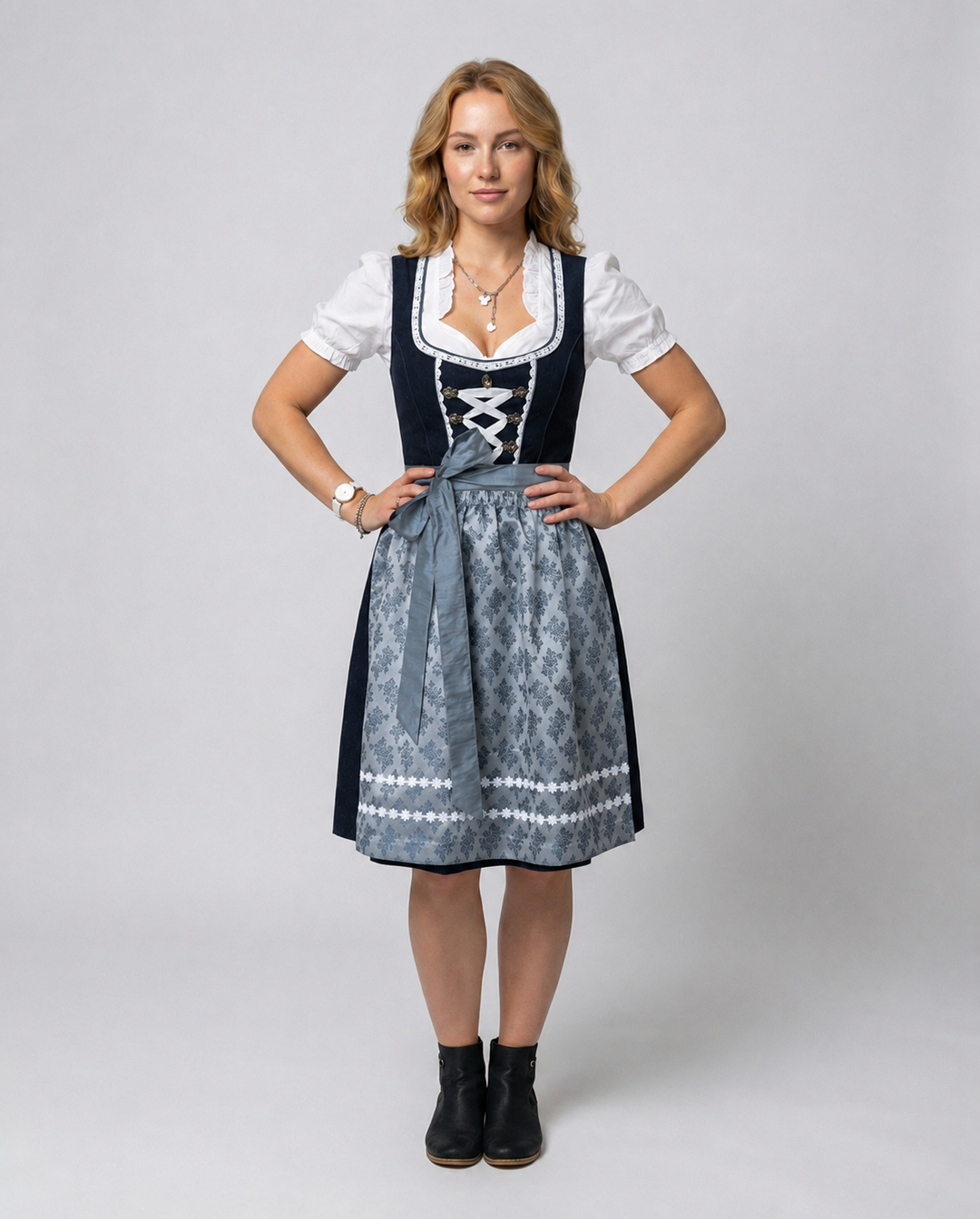 Elisa | Damen Traditionelles Schnürung Dirndl mit Schürze