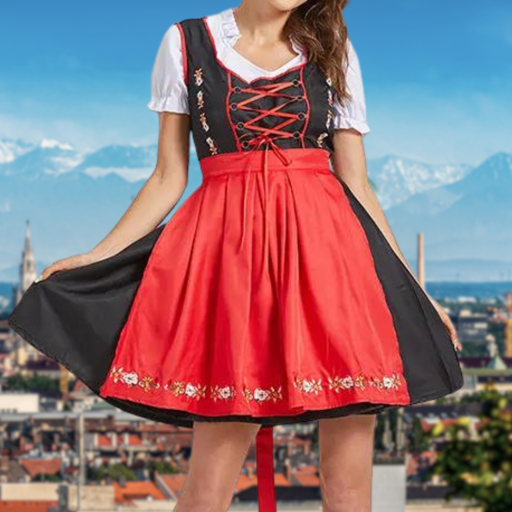 Romana | Damen Traditionelles Besticktes Dirndl mit Schürze