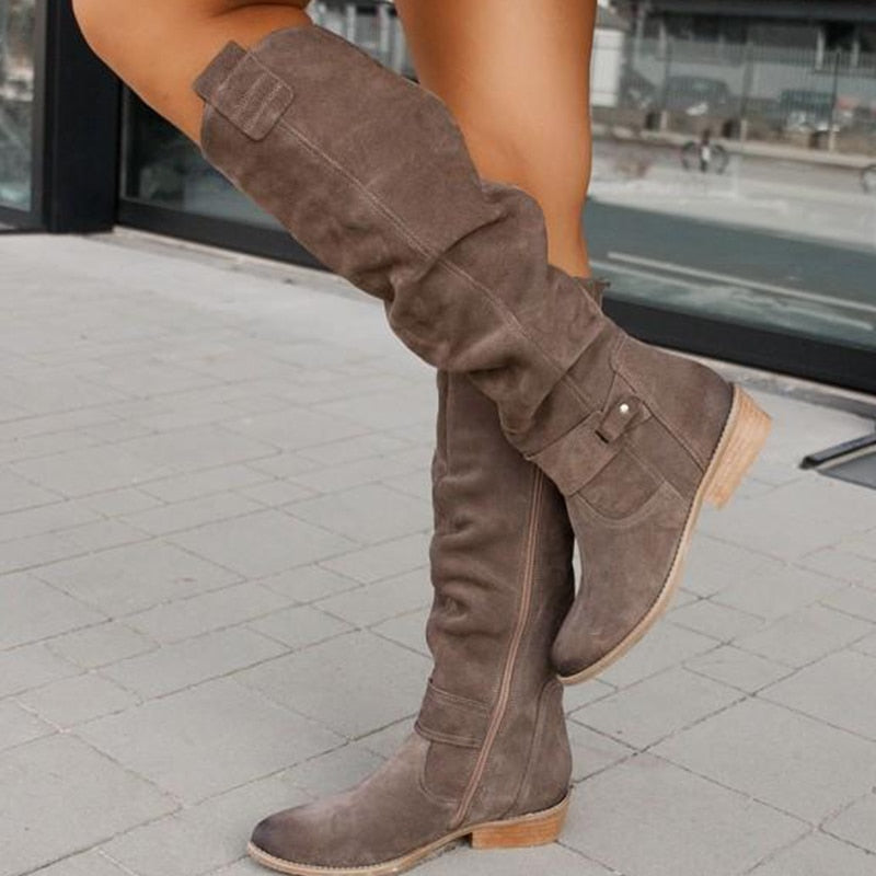 Ilona | Bottes en daim mi-genou à petit talon pour femmes