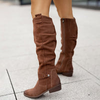 Ilona | Bottes en daim mi-genou à petit talon pour femmes
