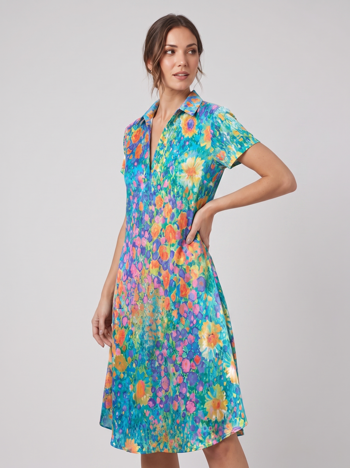 Carla | Robe midi légère et aérienne à motif floral pour invitée à un mariage