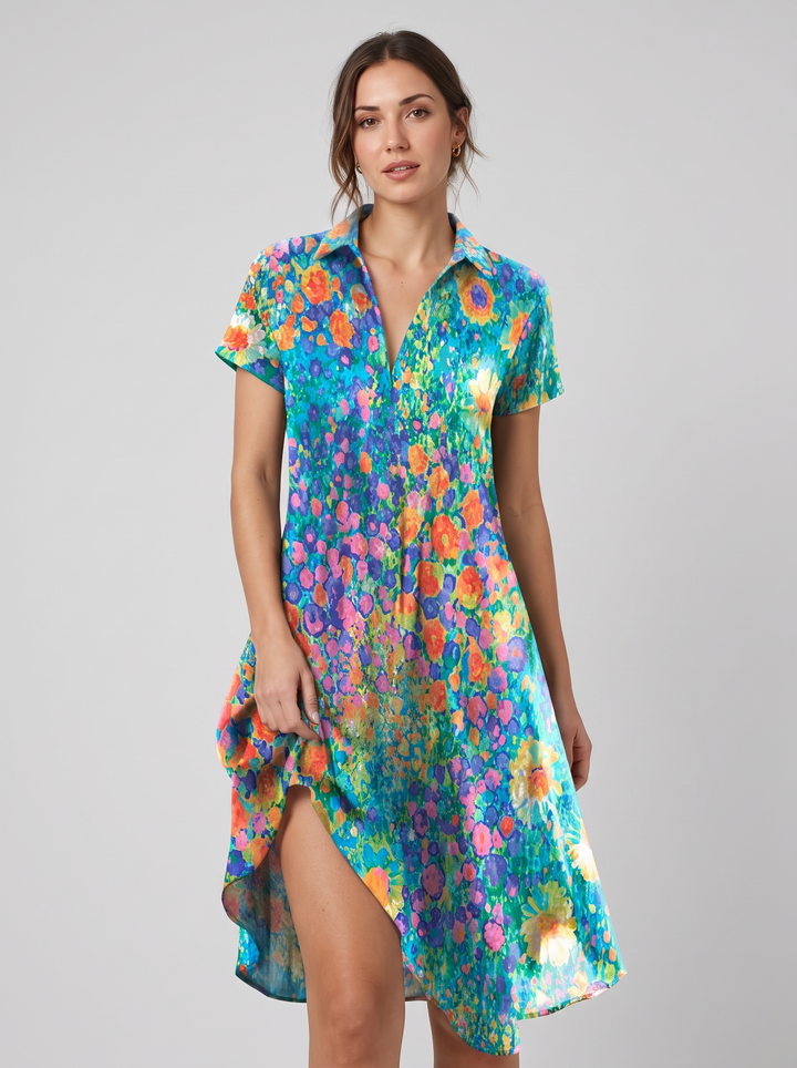 Carla | Robe midi légère et aérienne à motif floral pour invitée à un mariage