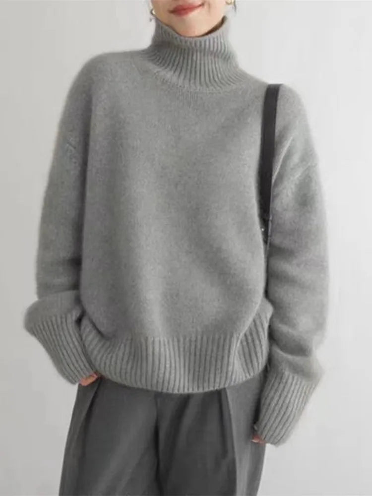 Riley | Pull à col roulé élégant en maille mélangée de laine pour femme