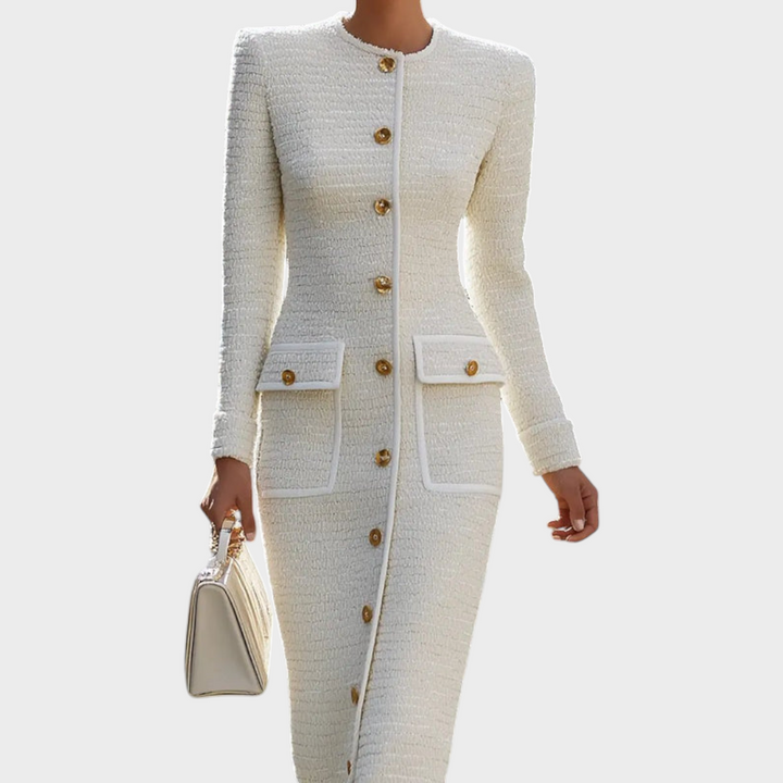 Yara | Elegantes Midikleid mit Knöpfen und langen Ärmeln für Damen