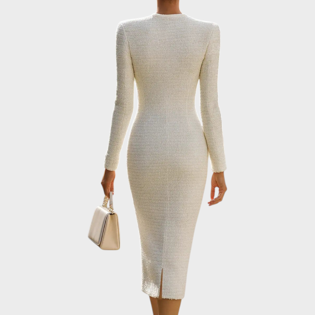 Yara | Elegantes Midikleid mit Knöpfen und langen Ärmeln für Damen