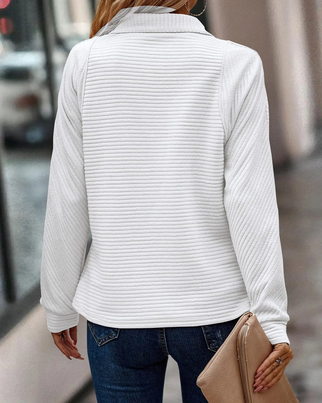 Lena | Maglione da donna casual a coste con zip anteriore