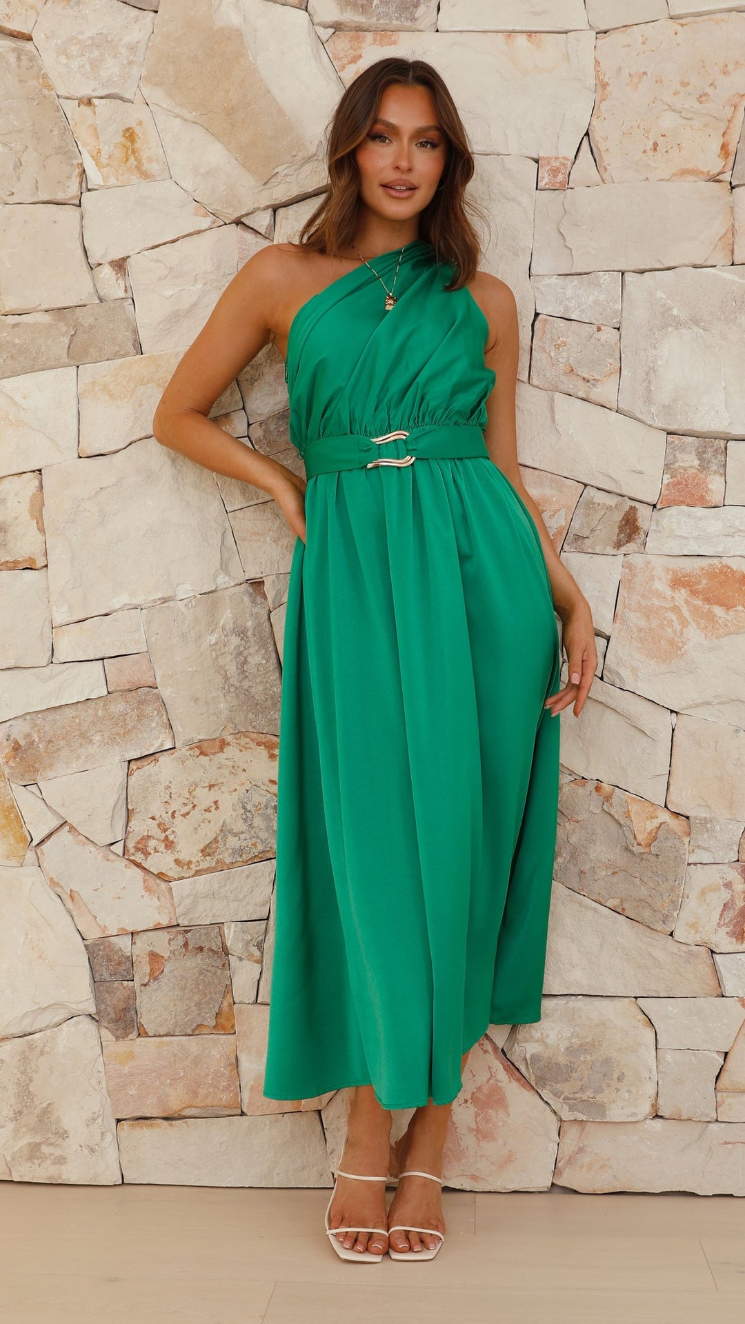 Kim | Damen Elegantes One-Shoulder A-Linie Kleid