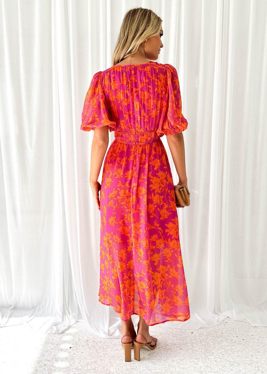 Beatrice | Damen Festliches Hochzeitsgast Midikleid mit Blumenmuster