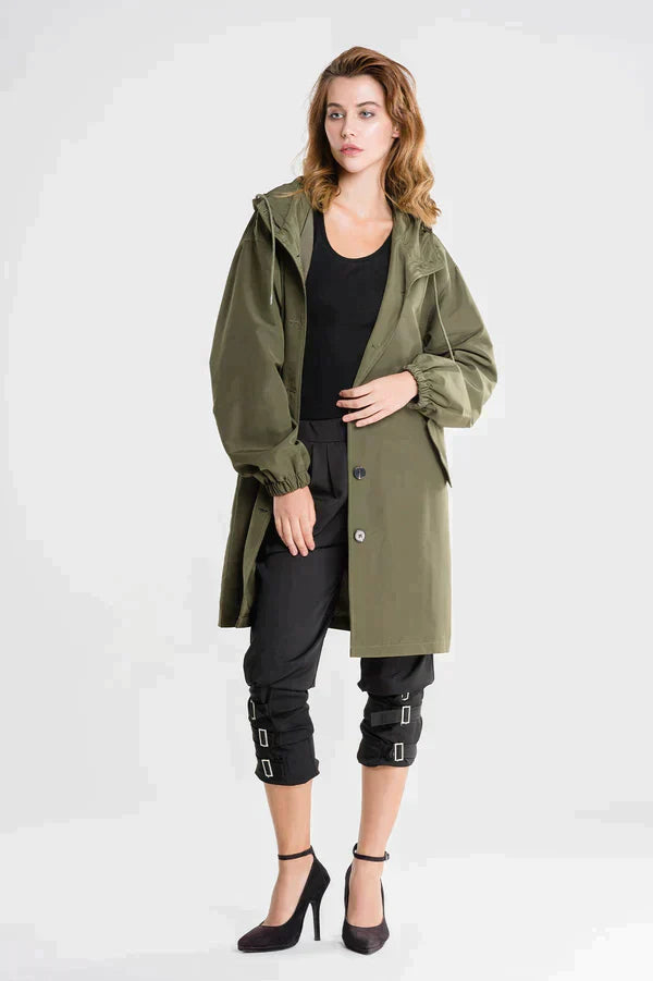 Wiebke | Veste de pluie longue décontractée à boutons femme