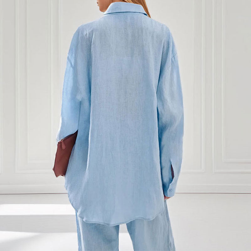 Sofia | Completo camicia in lino da donna due pezzi con pantaloni
