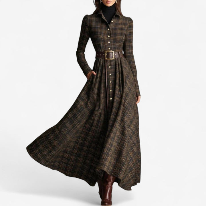 Rania | Damen Kariertes Langarm Hemdblusenkleid