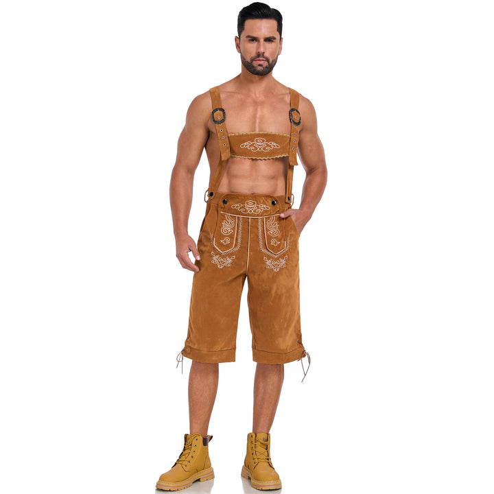 Giovanni | Herren Traditionelle Bestickte Lederhose mit Hosenträgern