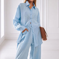 Sofia | Completo camicia in lino da donna due pezzi con pantaloni
