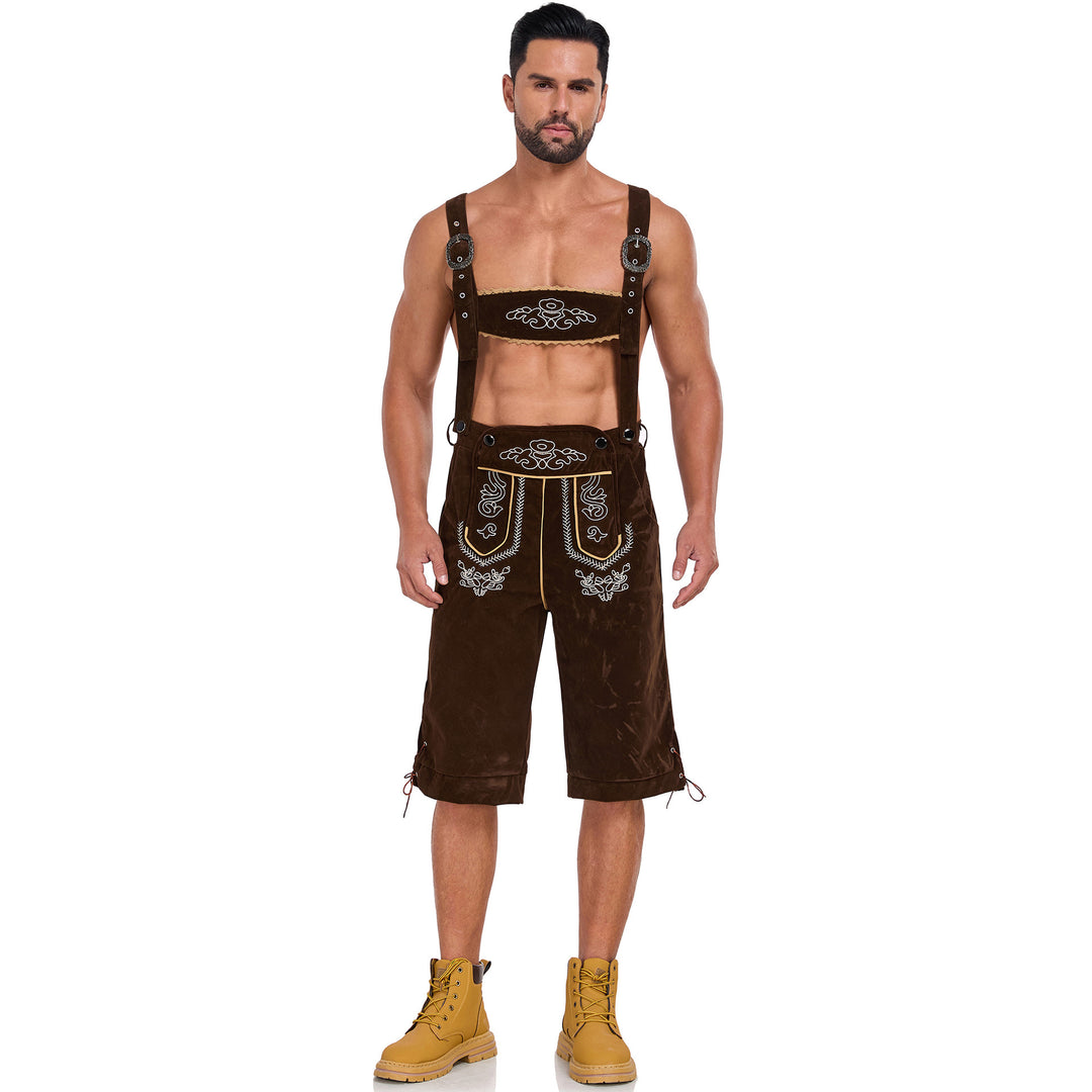 Giovanni | Herren Traditionelle Bestickte Lederhose mit Hosenträgern