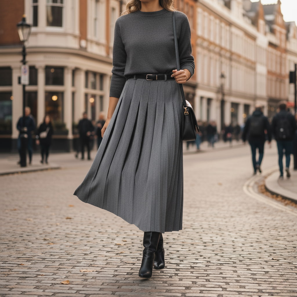 Barbara | Eleganter plissierter Herbst-Midirock für Damen