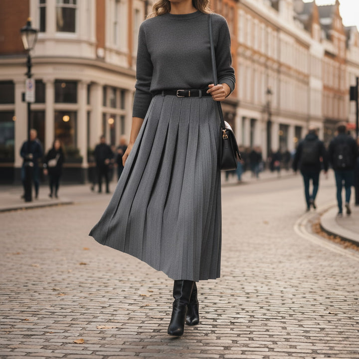 Barbara | Eleganter plissierter Herbst-Midirock für Damen