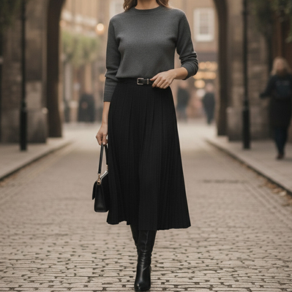 Barbara | Eleganter plissierter Herbst-Midirock für Damen