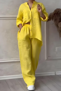 Frida | Completo in lino da donna due pezzi con camicetta e pantaloni