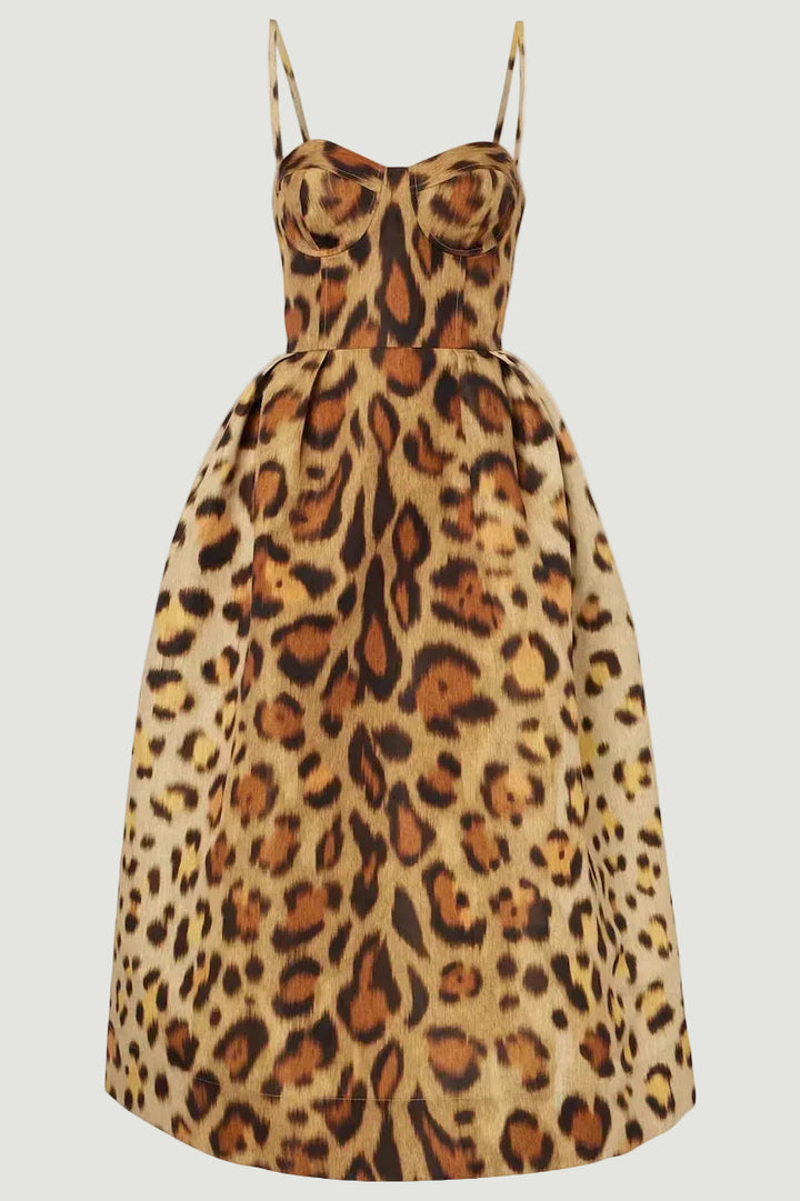 Hannelore | Damen Leoparden Print A-Linien Kleid