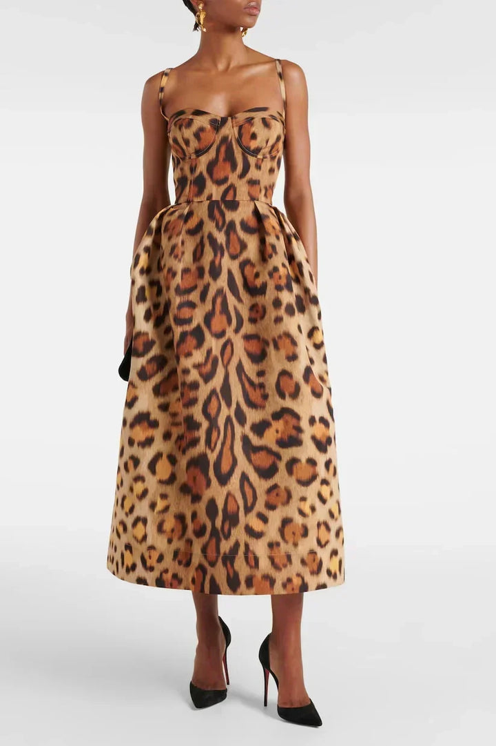 Hannelore | Damen Leoparden Print A-Linien Kleid