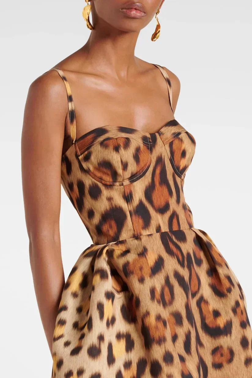 Hannelore | Damen Leoparden Print A-Linien Kleid