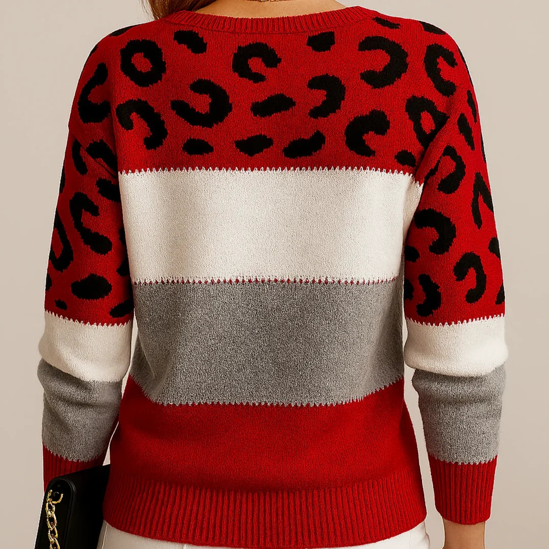 Jasmine | Damen Modischer Pullover mit Leopardenmuster