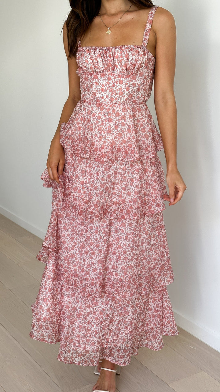 Naomi | Abito maxi floreale drappeggiato da donna