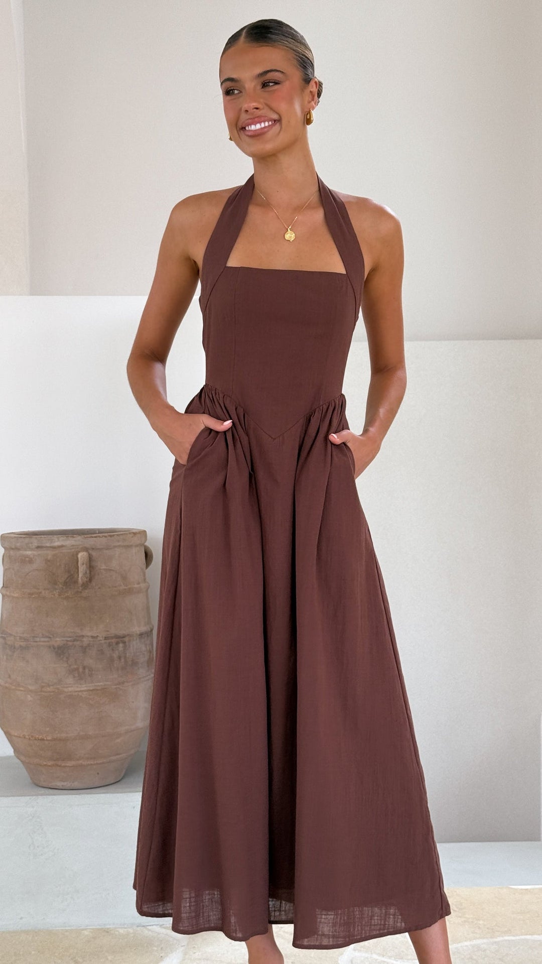 Editha | Damen Elegant Ärmelloses A-Linie Maxikleid