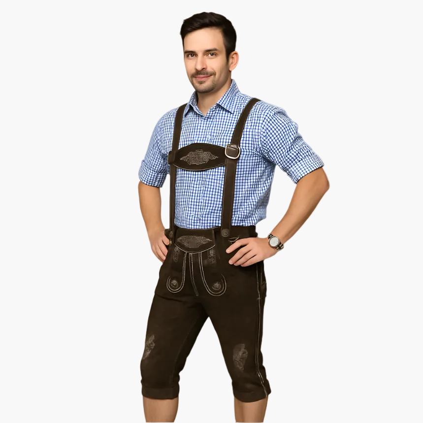 Ludwig | Herren Traditionelle Bestickte Hosentraegern Lederhose