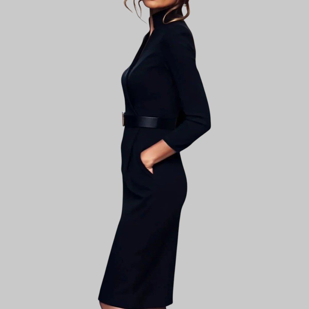 Dag| Abito midi elegante con colletto a camicia e cintura da donna