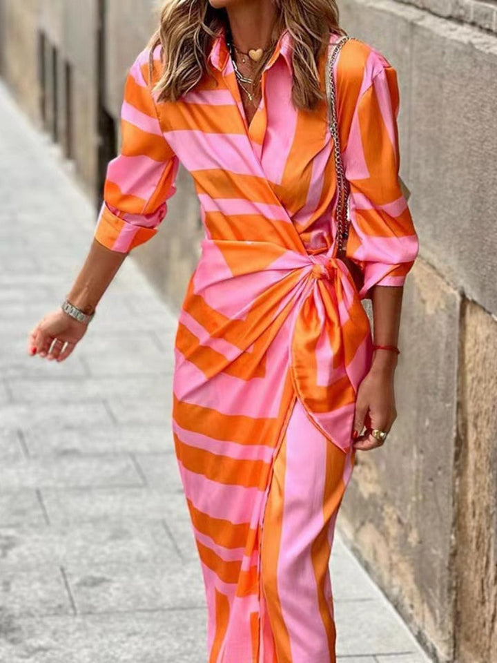 Andrea | Damen Elegantes Hochzeitsgast Wickel Hemdblusenkleid