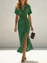 Evelyne | Damen Sommer Hemdblusenkleid Mit Seitenschlitz