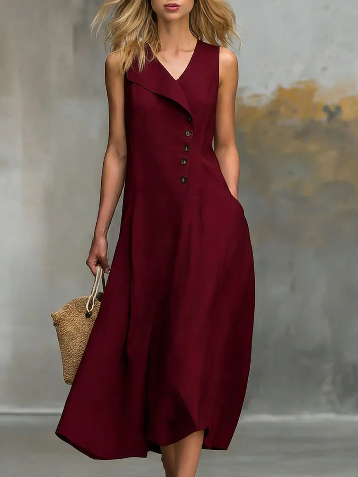 Finja | Damen Ärmelloses Maxikleid Mit Knöpfen