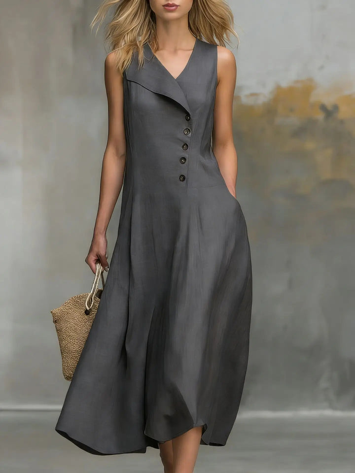 Finja | Damen Ärmelloses Maxikleid Mit Knöpfen